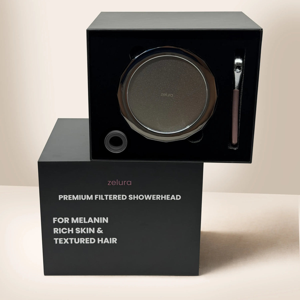 The Zelura filtered showerhead with the free ritual kit