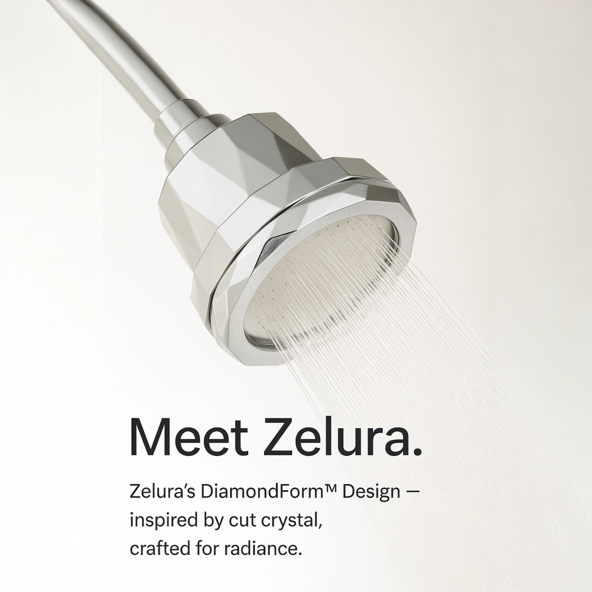 Zelura DiamondForm filtered showerhead in a modern bath, creating a soft, even spray.